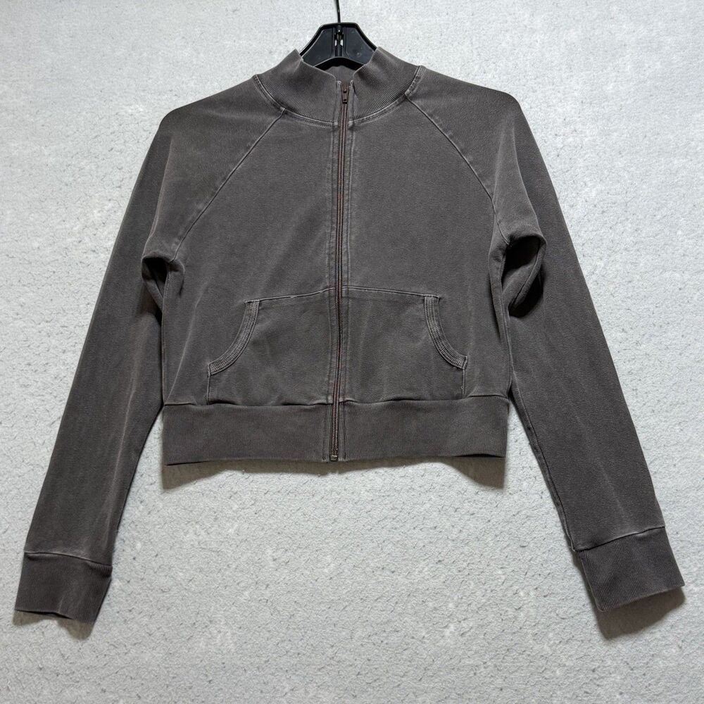 Skims Zip Up Hoodie Sweatshirt Women's Large Brown Cropped Fit Full Zip Workout